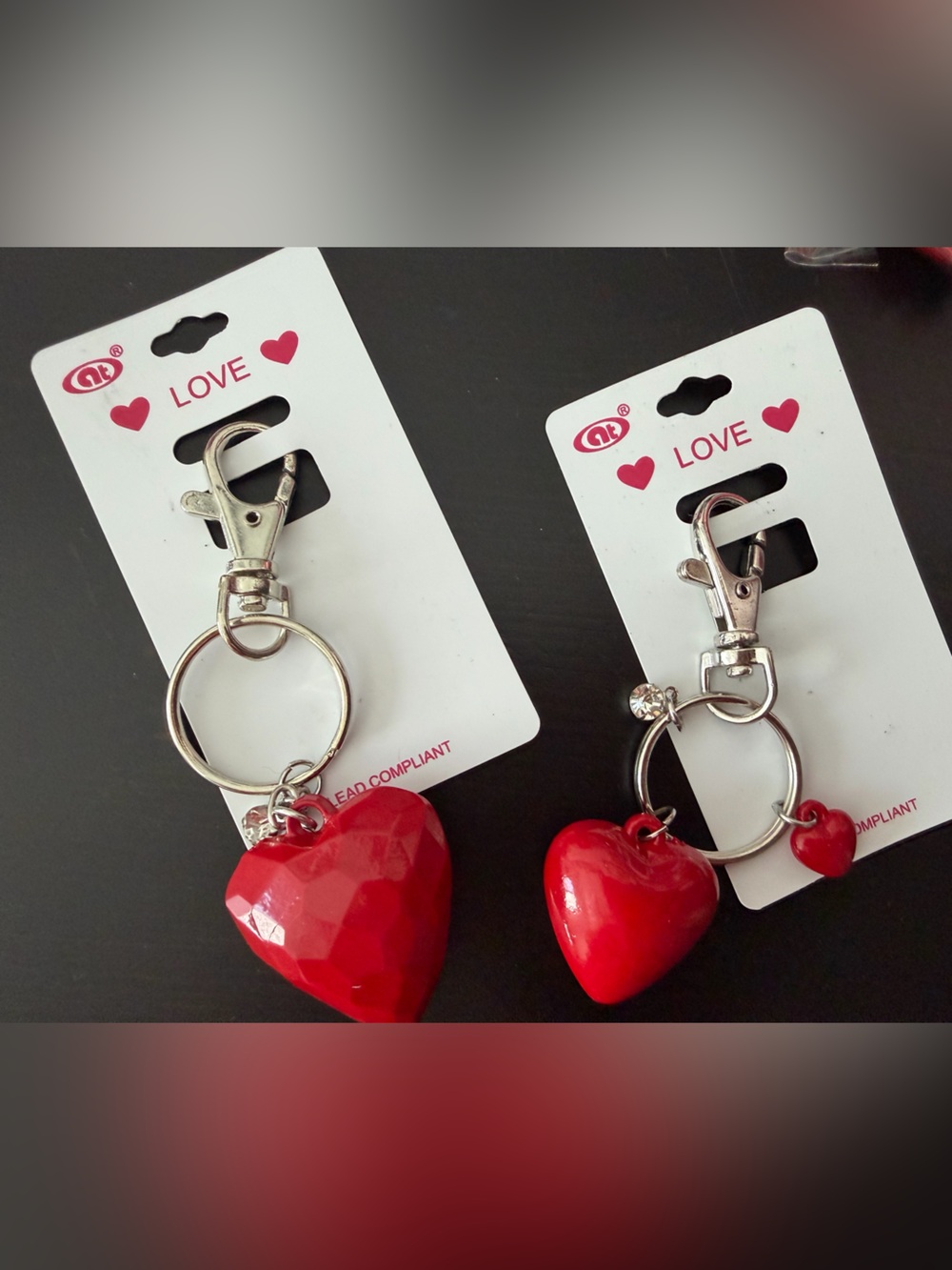 Set of two Love Red Heart Keychain Charm - Women's Accessory